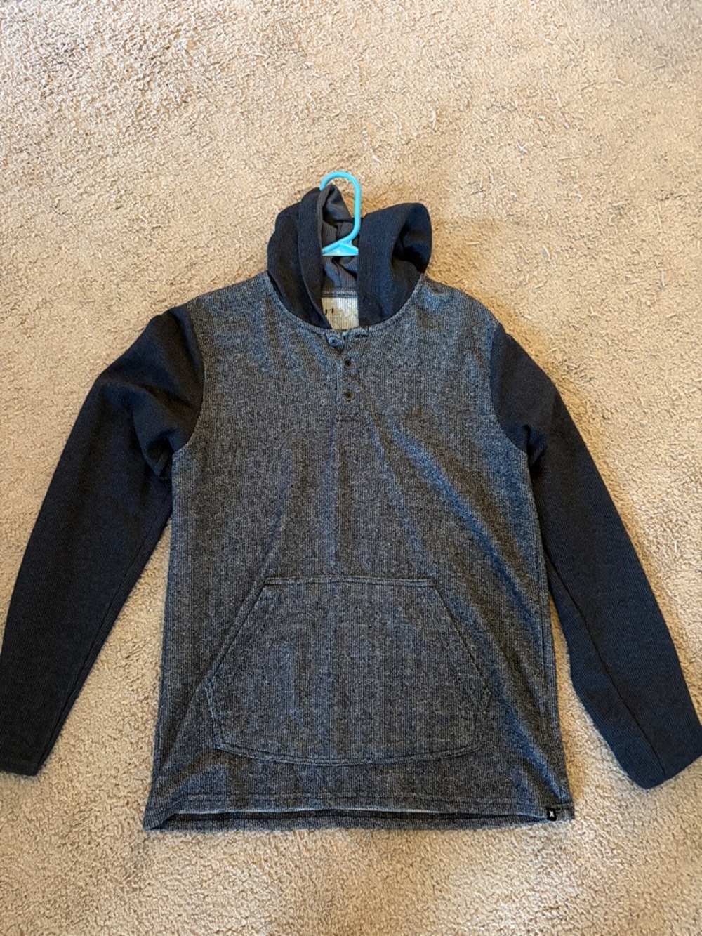 Hurley Two-Tone Hooded Henley Sweatshirt - Gray & Blue
